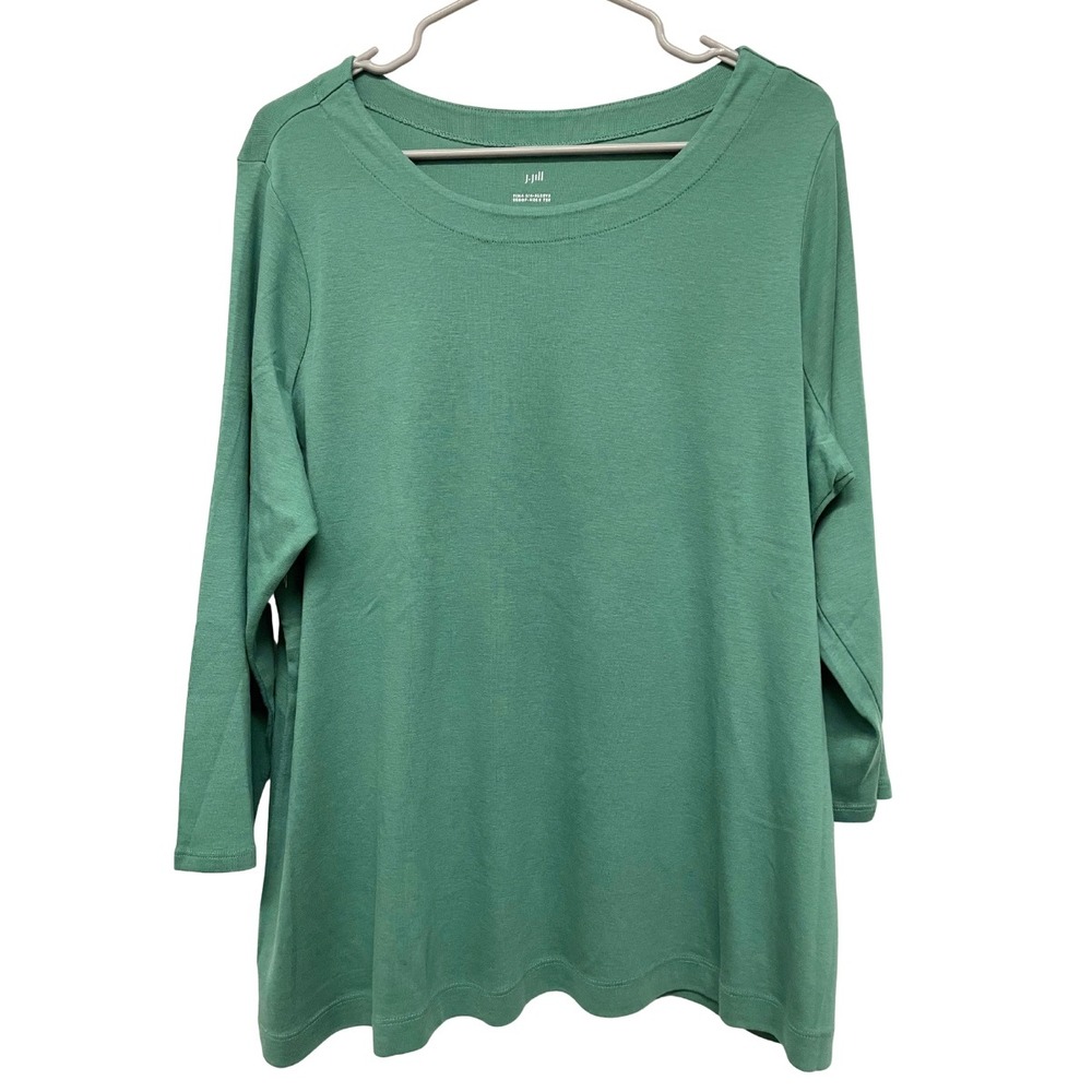 NWT J Jill Pima Cotton 3/4 Sleeve Scoop Neck Tee Womens 2X Sea Green Jade